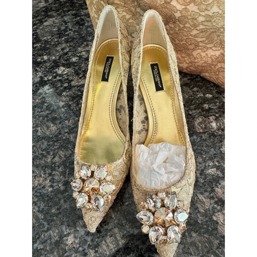 Dolce & Gabbana Bellucci Gold Lace Crystal Pumps CD0066 AE637 40.5/ 10.5 heels - Picture 10 of 16